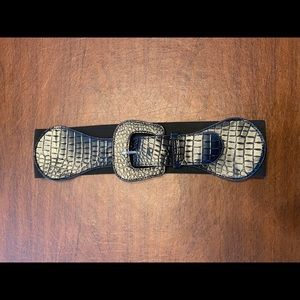 Croc Embossed Black Leather Belt